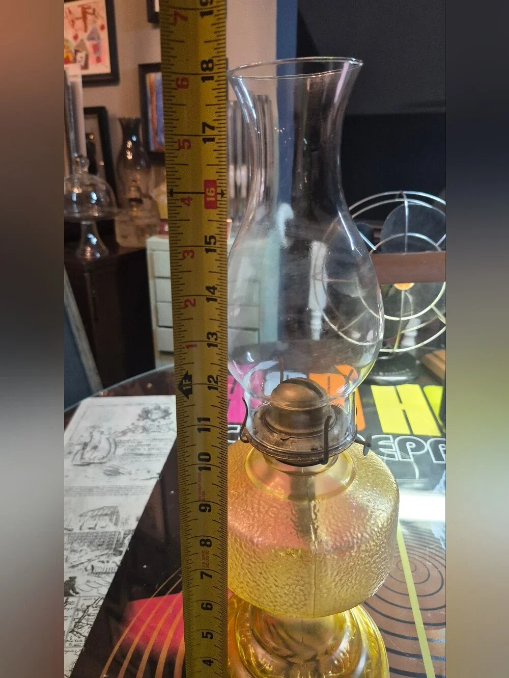 Amber Glass Oil Lamp - Decorative Home Accent